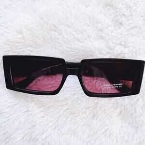 Aaron Black w/ Red Tint Rectangular Sunglasses